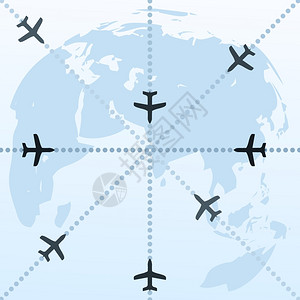 世界各地的飞机世界上飞机的航线矢量插图图片