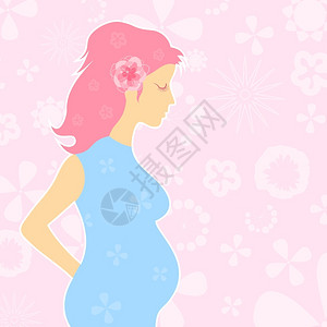 检查怀孕怀孕的女孩穿蓝色裙子的孕妇矢量插图插画