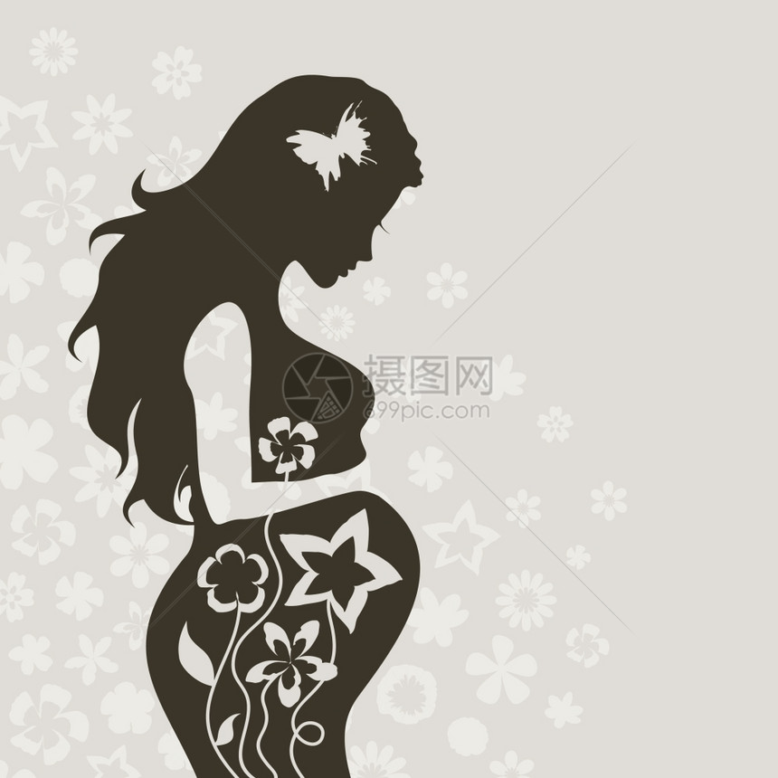 灰色背景下怀孕的女孩矢量插图图片