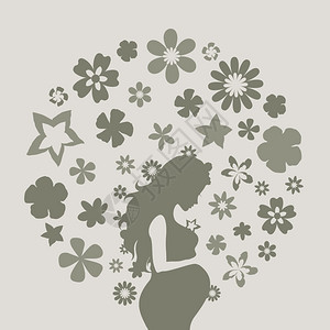 怀孕的女孩花矢量插图图片