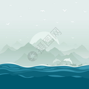 海豚的飞行漂浮海里矢量插图背景图片