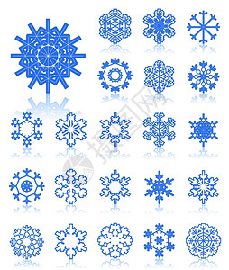雪花片收集深蓝色雪花的图标矢量插图背景图片