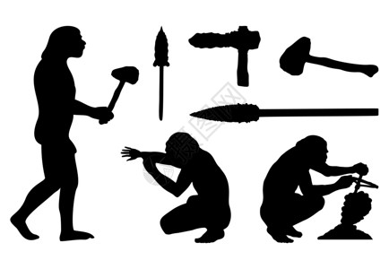 石器时代古代人工具的轮廓矢量插图图片