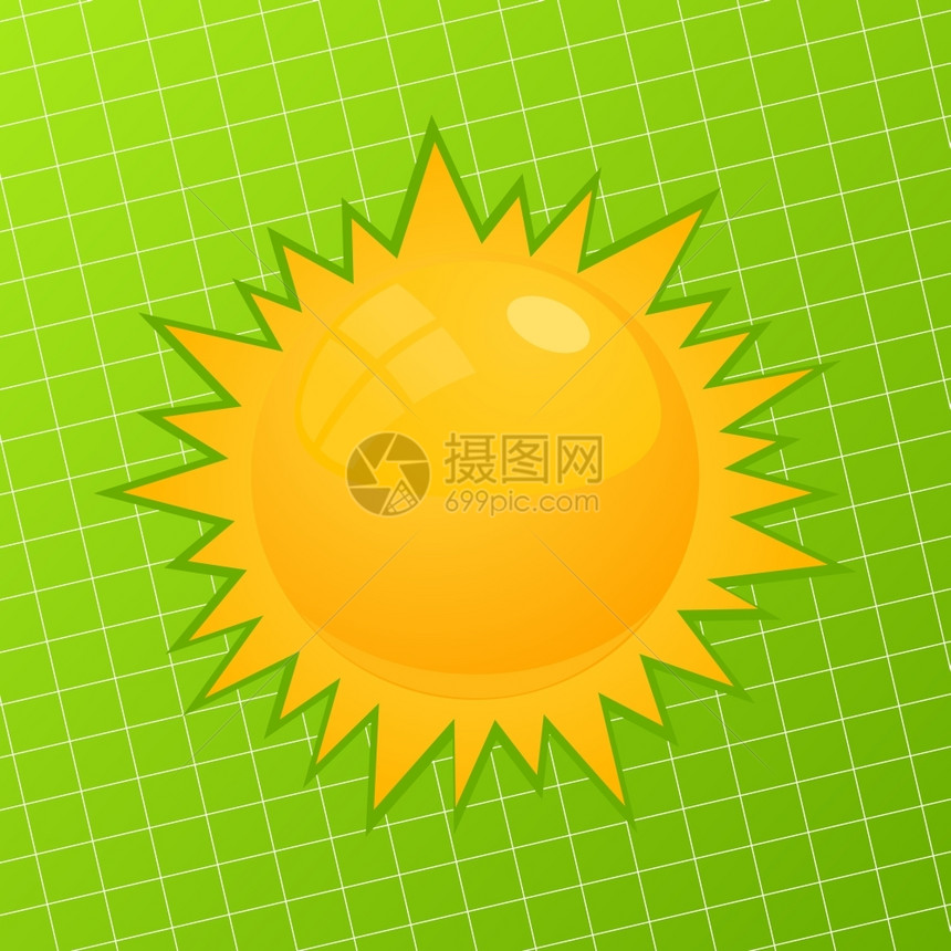 绿色背景上的橙色太阳矢量插图图片