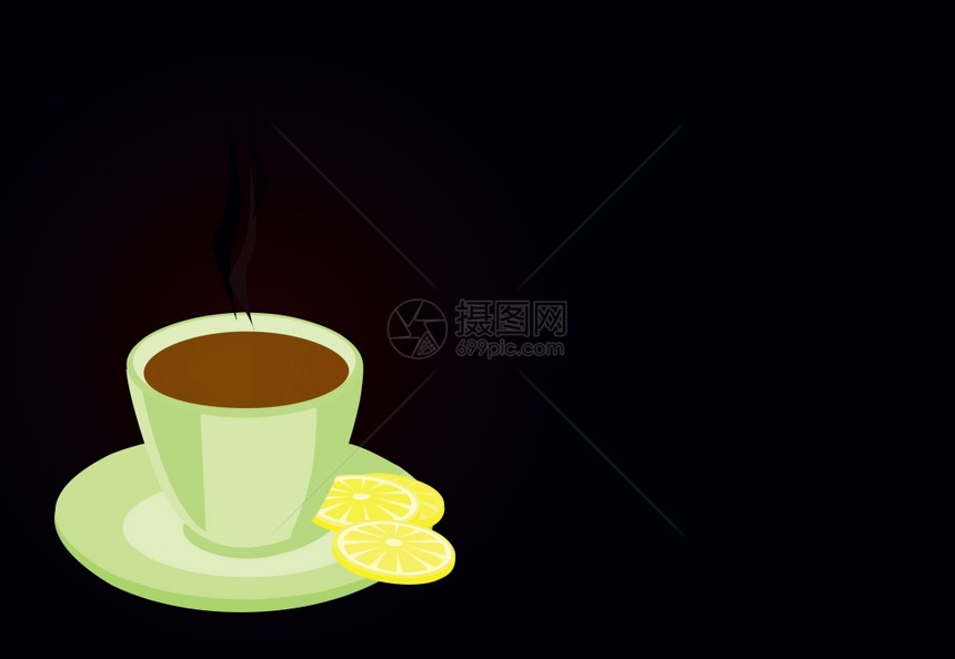 茶杯黑色背景上的绿色杯子里的茶杯矢量插图图片
