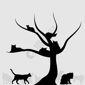 棵猫树猫躺树上矢量插图图片
