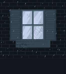 窗口2墙上的窗户城市里的雨矢量插图图片