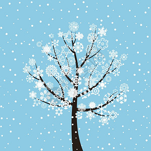 深蓝色背景下的冬季树矢量插图图片