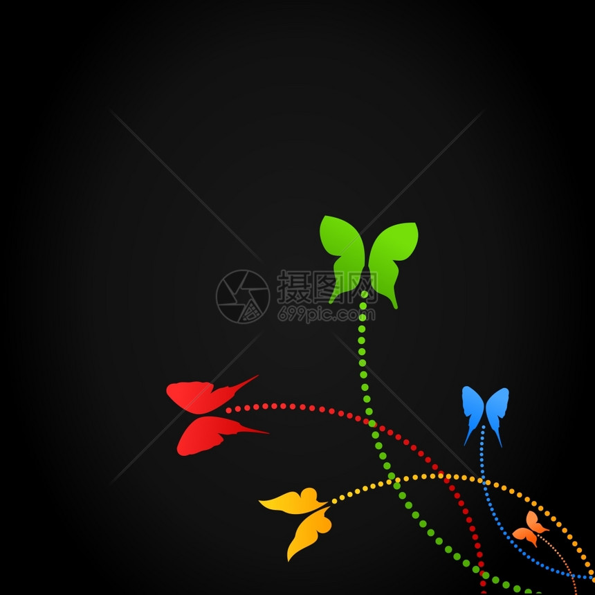蝴蝶的背景蝴蝶黑色的背景上飞行矢量插图图片