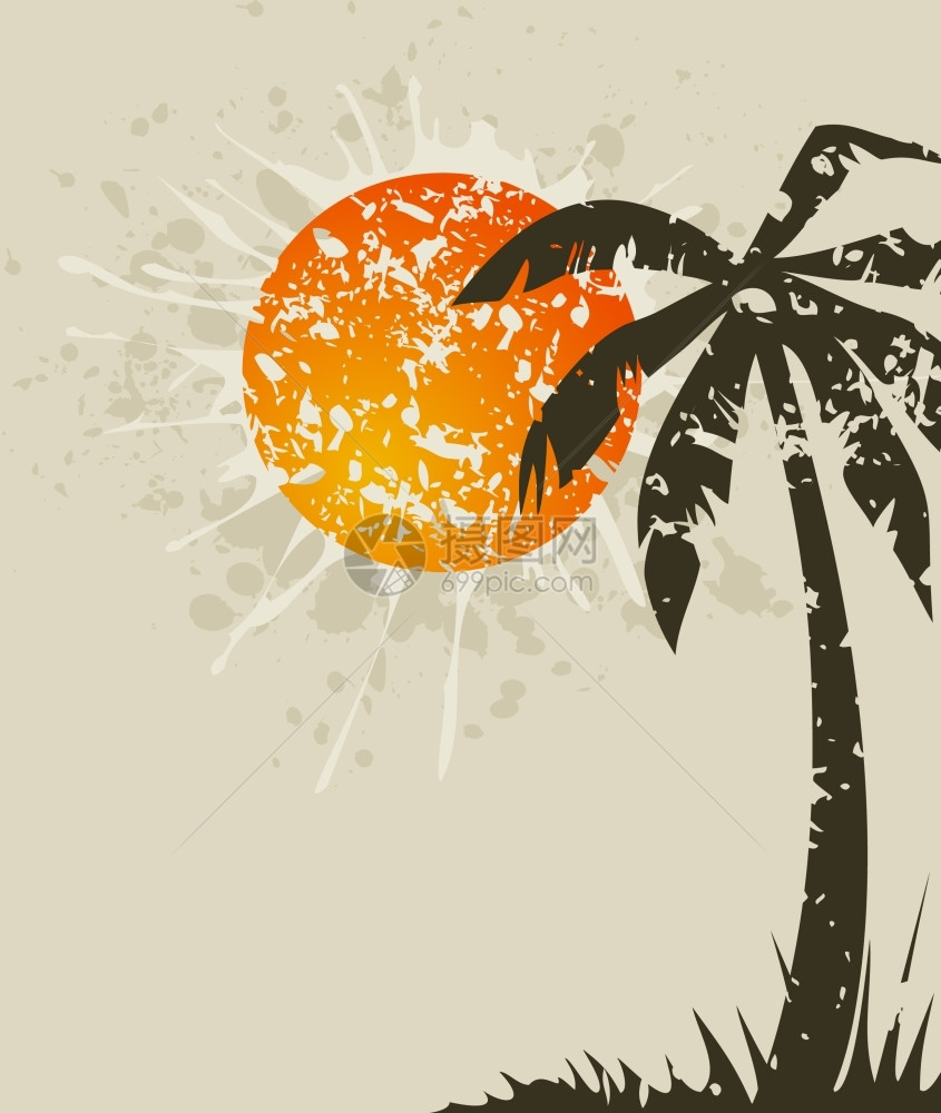 海滩复古卡海滩复古张棕榈树的卡片矢量插图图片