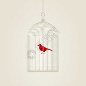 笼子里的红鸟矢量插图图片