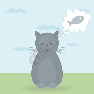 想着梦想进发猫的梦大自然上的猫梦想着鱼矢量插图插画