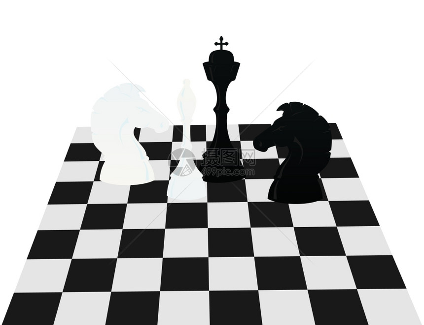 棋盘上的国际象棋,黑白数字矢量插图图片