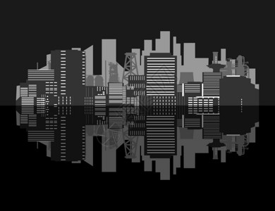 城市7黑色背景的现代城市矢量插图图片