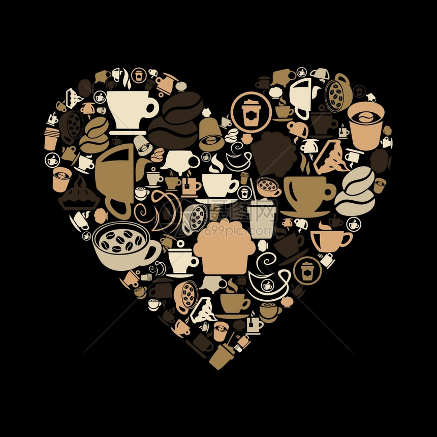 咖啡的心矢量插图图片