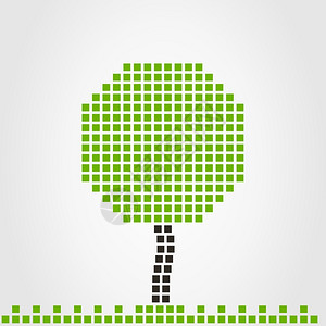 电脑树用电脑绿色方格里出棵树矢量插图图片