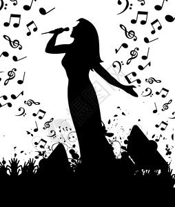 流行歌手音乐会歌手音乐会上唱歌的女人矢量插图插画