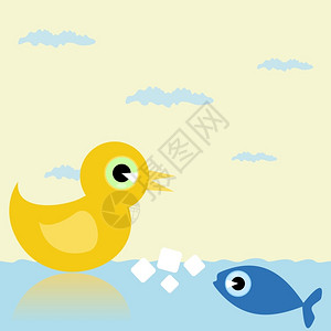 阿辛特湖鸭子鱼鸭子鱼把牧草分成大海矢量插图插画