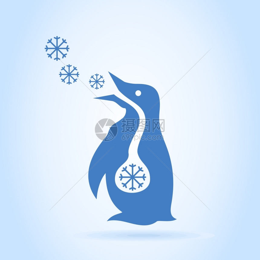 企鹅呼吸雪矢量插图图片