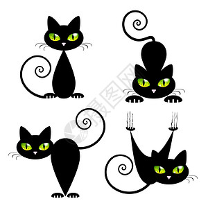 黑色猫与绿色眼睛矢量插图图片