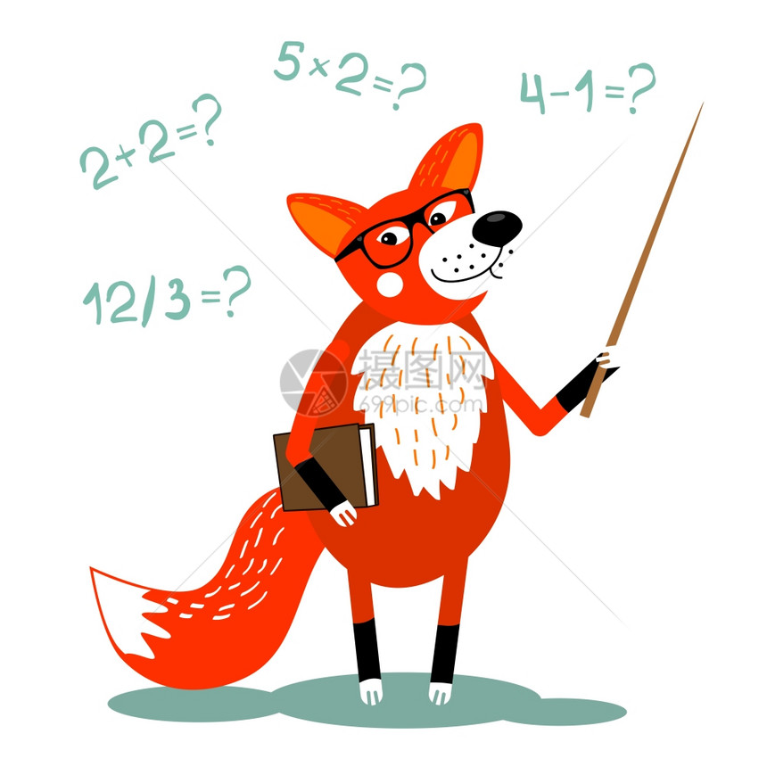 狐狸老师用指针矢量插图图片