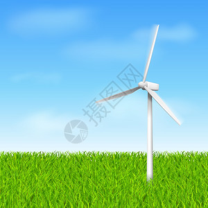 风车与草天空生态矢量插图模板图片