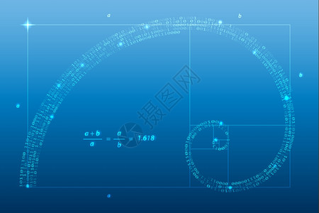 芬奇数字黄金比率,螺旋符号矢量插图插画