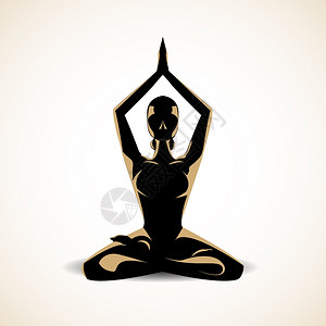 瑜伽冥想姿势矢量插图中的女轮廓图片