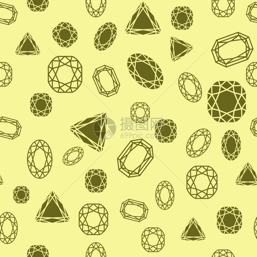 黄色图案矢量插图上的无缝钻石珠宝图片