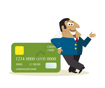 商人与信用卡宣传模板矢量插图背景图片