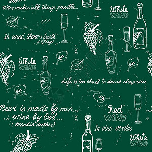 粉笔板矢量插图上的无缝葡萄酒图案图片