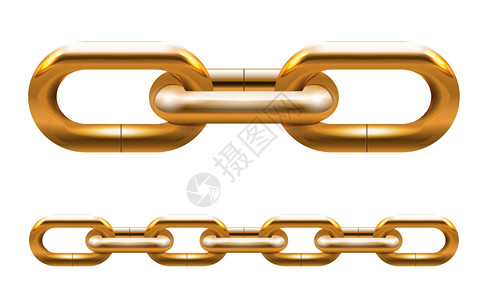 黄金金属链链接矢量插图隔离高清图片