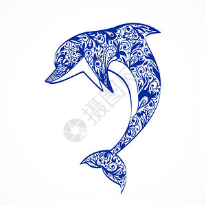海豚符号图标隔离白色矢量插图上图片
