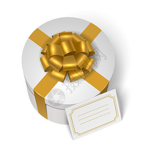 婚礼礼物盒与黄色丝带,蝴蝶结空白贺卡孤立矢量插图背景图片