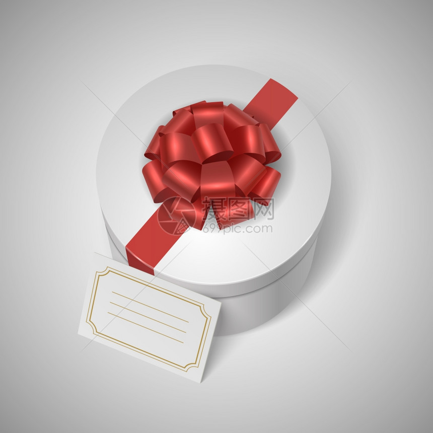 经典礼品盒与红色丝带,蝴蝶结空白可用于信息矢量插图图片