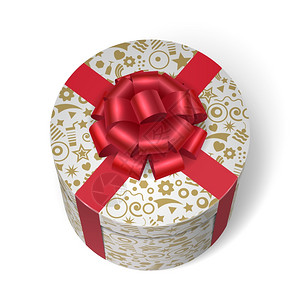 惊喜盒与礼物礼物,交叉红色丝带蝴蝶结矢量插图图片