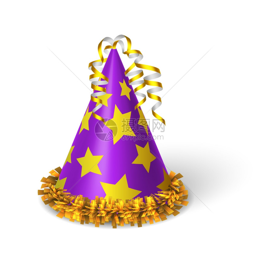 生日紫罗兰帽与黄色星星孤立矢量插图图片