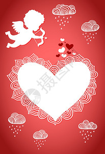 丘比特与心脏箭头情人节海报明信片矢量插图图片
