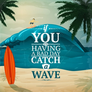捕捉波浪假期旅游冲浪板海报明信片矢量插图图片