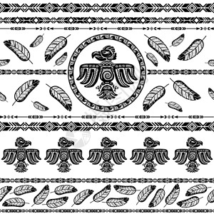 黑白羽毛印安部落抽象图案背景矢量插图插画