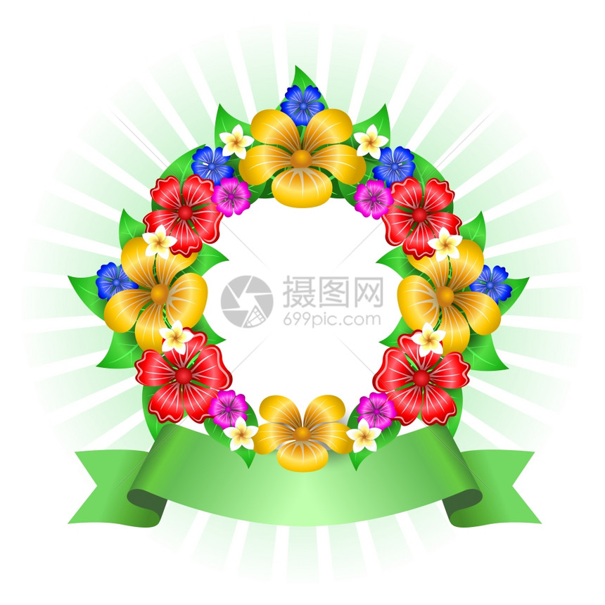 热带花圈框架孤立矢量插图图片