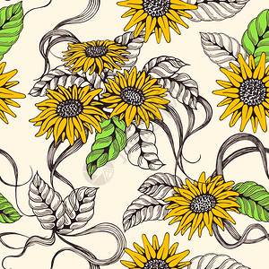 浪漫的海豹黄色花卉背景矢量插图图片