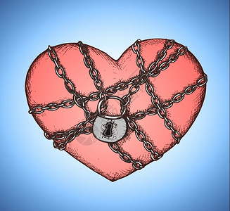 情人锁锁心与链矢量插图插画