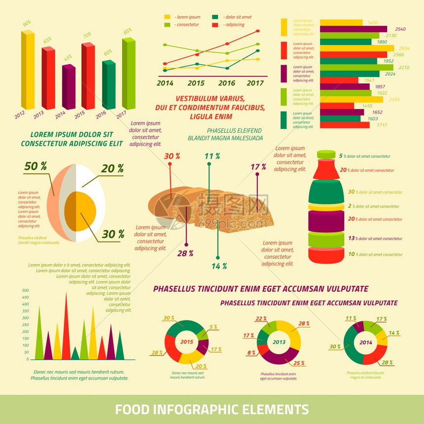 食品信息平要素的农业图表图表矢量插图图片