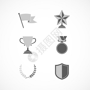 游戏获奖识别标志的盾星奖章花环孤立矢量插图图片