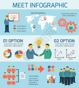 平商务人员会议信息布局模板与图标矢量插图图片