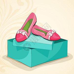 魅力女人39的粉红色芭蕾舞公寓蓝色的盒子矢量插图图片