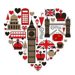 我爱伦敦爱伦敦的心脏符号与图标矢量插图插画