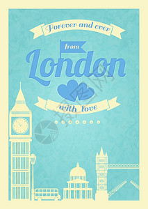 我爱伦敦爱伦敦复古海报与大本桥传单矢量插图插画