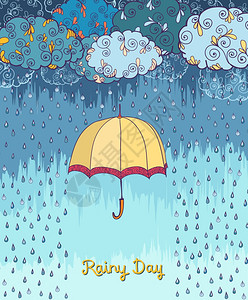 涂鸦雨天装饰彩色海报打印矢量插图图片